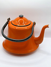 Teapot Graniteware Enamelware Orange Black Trim Swing Handle Otto Japan Vintage