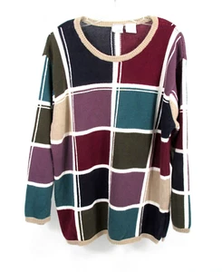 BLAIR Pullover Sweater Men XL Multicolor Checkered Long Sleeve Stretch VINTAGE - Picture 1 of 12