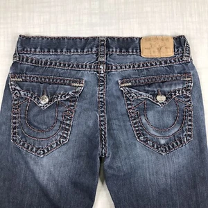 True Religion Mens 38 Straight Flap Blue Jeans Grey Super T, BZ Inglorious Denim - Picture 1 of 13