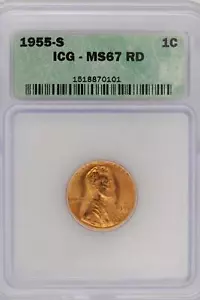 1955 S Lincoln Wheat Cent ICG MS67 RD *DoubleJCoins* JL1100-228 - Picture 1 of 2