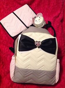 Betsey Johnson BABY BACKPACK DIAPER BAG LUGGAGE Pink Gray Girl NEW Shoulder 