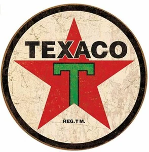 TEXACO GAS UND ÖL RUNDBLECHSCHILD RUSTIKALE METALLTANKSTELLE WANDKUNST - Bild 1 von 1
