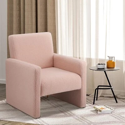 Pink Lambswool Accent ArmChair Modern Chair Comfy Single Sofa for Living Room US - Image 1 of 4
