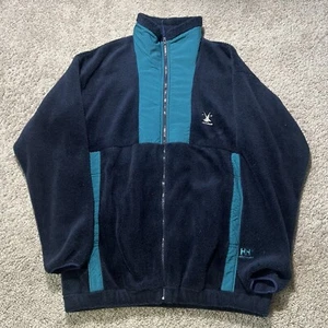 Vintage HELLY HANSEN Full Zip Pullover Mens Fleece Jacket Green 90s L Deep Pile - Picture 1 of 7