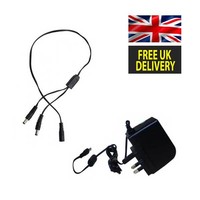 2AMP 12V DC Power Supply Power Adapter + 2 Way Power Splitter Cable CCTV Camera