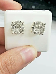 Real 10k Yellow Gold Round Cuts VS1 1.50 CT Genuine Diamond Stud Earring Men - Picture 1 of 5