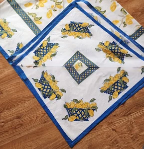 Williams Sonoma Tischdecke 70" x 90" Obst Zitrus blau gelb grün Baumwolle Vintage - Bild 1 von 8