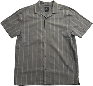 prAna Keilyr Camp Shirt Charcoal Stripe Hemp Cotton Blend Mens XL - Picture 1 of 7