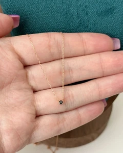 14K Rose Gold Round Brilliant Natural Black Diamond Necklace 18" inches 0.05ct - Picture 1 of 3