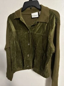 First Issue by Liz Claiborne Women Sweater/ Jacket Lg Corduroy & Knit Army Green - Picture 1 of 5