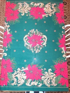 54" x 54" Quadratisch - Rot/Grün/Gold Baumwolle/Leinen Tischdecke (Weihnachtsstern) - Bild 1 von 4