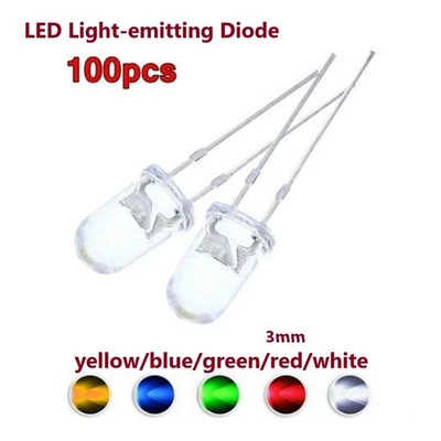 100 Pièce Super Bright LED 3mm Rouge/ Bleu/ Vert / Blanc/Jaune Transparent Bulbe - Photo 1/4