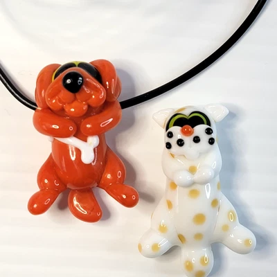 Juego de collar colgante de vidrio artesanal para gato y perro naranja manchas blancas 21"  Foto 1 de 4