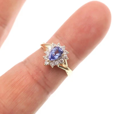 Anillo HALO de diamantes y tanzanita natural de oro amarillo macizo de 14 k de 2,90 quilates tamaño todo Foto 1 de 4