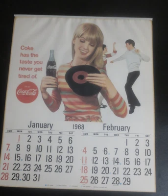 Coca-Cola 1968 Offical Bottlers Calendar Metal Strip Intact Original Authentic - Image 1 of 4