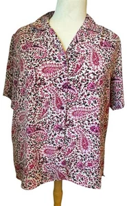 DonnKenny Women's Size 2X Floral Shoulder Pads Short Sleeve Button Up Tunic Top - Picture 1 of 17