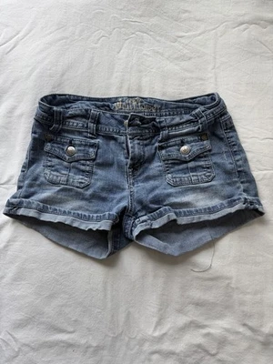 Wallflower Jean Shorts Womens Juniors 7 Blue Ramie Short Embellished Embroidered - Image 1 of 4