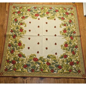Ladybug Embroidered Tapestry Run Table Cover 53" x 55" - Picture 1 of 3