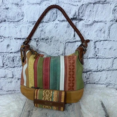 Bolso Hobo Y2k Vitg Fossil Multicolor Cuero y Gamuza Retazos con Cartera Foto 1 de 4