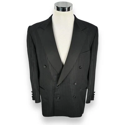 Chaqueta Blazer Belvest Para Hombre 44R Negra Rayas Lana Mezcla Seda Esmoquin Solapa Pico Foto 1 de 4