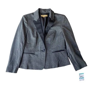 Nipon Boutique : NEW $129 Black & Gray Metallic Blazer Satin Lapel Jacket : 16 - Picture 1 of 9
