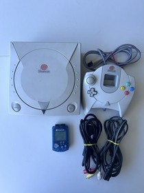 Sega Dreamcast Console 1 Controller 1 Blue Visual Memory Unit And Cables Tested