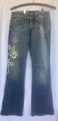 Guess Bootcut Stretch Jeans Rhinestones Butterflies Boho Women's Junior Size 24 - Image 1 of 4