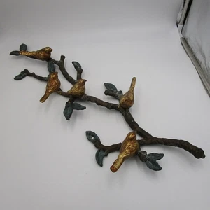 Vintage Cast Iron Branch Wall Or Table Sculpture With Gold Gilt Birds - 24" x 9" - Picture 1 of 6