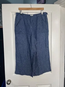 MONSOON 100% LINEN Wide Leg BLUE TROUSERS Cropped SIZE UK 16 - Picture 1 of 5