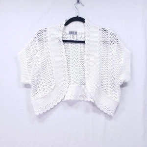 Robbie Bee Petite Large White Knit Cropped Shrug Cardigan Open Boho Cottagecore - Bild 1 von 12