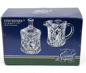 NIB 24% Lead CRYSTAL-SUGAR BOWL-Creamer -FRANCE 3 Pc Vincennes CRISTAL D'ARQUES - Picture 1 of 16