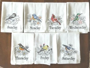 BIRDS AND BLOOMS DAYS OF THE WEEK MACHINE EMBROIDERED FLOUR SACK DISH TOWELS - Imagen 1 de 8