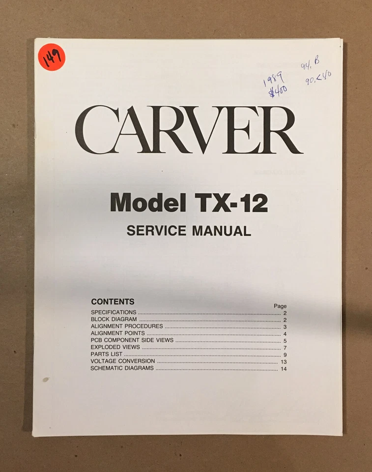 Manual de servicio del sintonizador Carver TX-12 *Original* Foto 1 de 1