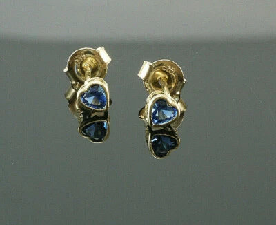 585 Gold Ohrstecker 1 Paar Herz Mini ca  4mm Zirkonia saphir - Bild 1 von 3