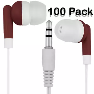 100er Pack burgundisch/weiß Klassenzimmer Kopfhörer/Ohrhörer - einzeln verpackt - Bild 1 von 1