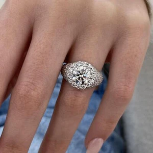 14K White Gold Solitaire w/ Pave Band 4.15ct Round Lab-Created Diamond E/VS1 - Picture 1 of 12