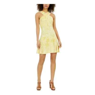 MICHAEL MICHAEL KORS Womens Yellow Neckline Godet Insets Short Dress Petites PM - Image 1 of 4