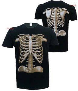 Skelett Front and Back Front Print T-Shirt Totenkopf Halloween Goth Horror Top Tee - Bild 1 von 3