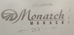 Casa rodante Monarch Monaco autocaravana cámper logotipo calcomanía leyenda 23x6 PLATA Y CHAMPÁN - Imagen 1 de 3