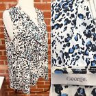 George Size 20 Blue White Top Blouse Animal Print Summer Holiday Excellent L7