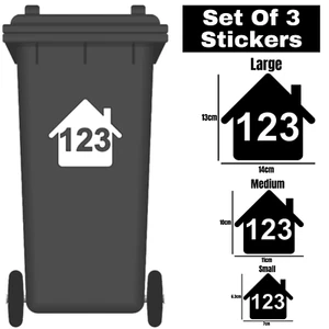 x3 Wheelie Bin House Numbers Stickers Wheely Dustbin Sticker Peel & Stick - Picture 1 of 2