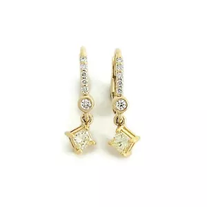 Princess Cut Fancy Yellow Diamond Dangle Drop Earrings 14K Yellow Gold, .77 CTW - Picture 1 of 6