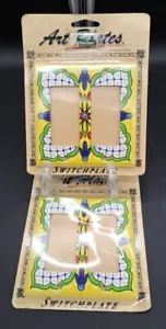 Placas de arte placa de interruptor de pared hecha a mano amarillo verde azulejo mexicano aspecto mariposa - Imagen 1 de 3