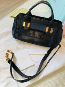 Chloe Alice Leather Hand Crossbody Bag 2way Navy Black Used  Authentic - Picture 1 of 10
