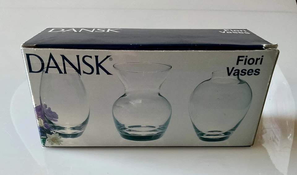 Set of 2 Blue Glass Dansk FIORI Miniature 3 1/4” Mini Vases Bud Vase