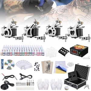 Complete Tattoo Kit 4 Machine Gun 40 54 Color Ink Power Supply Needle Grip Case - Picture 1 of 16