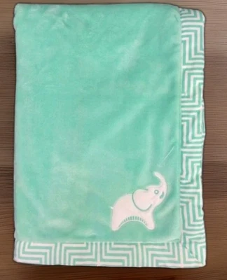 Manta bebé Jonathan Adler Fisher Price elefante verde menta blanco borde Chevron  Foto 1 de 4