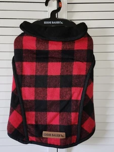 Eddie Bauer Dog Coat Sweater Size Medium Red And Black Buffalo Check Fleece NWOT - Picture 1 of 10