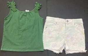 Girl's Janie & Jack & Cat & Jack Outfit Size 6 - Dark Green Top w/Jean Shorts - Picture 1 of 7