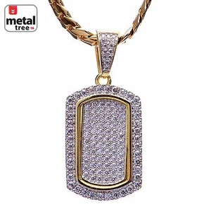 Men's 14K Gold Plated Mini Dog Tag Pendant Miami Cuban Chain Necklace BCH 1087 - Picture 1 of 4